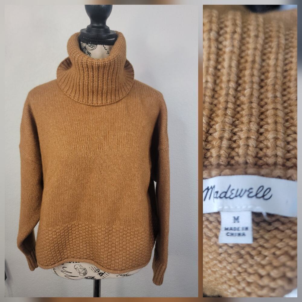 Madewell Thick Knit Sweater Sz M Turtleneck Sadler Boyfriend Semi Crop Cottage